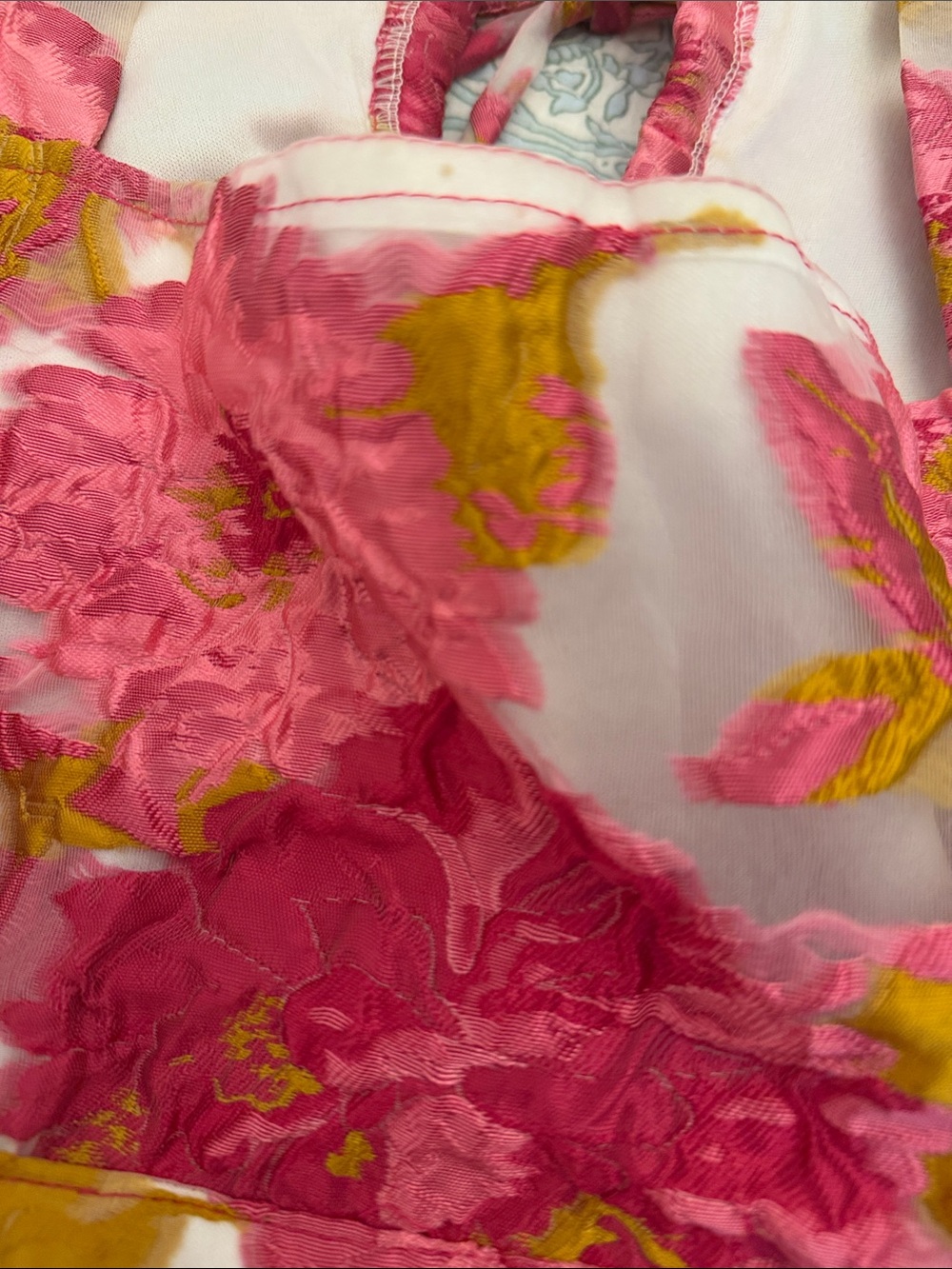 Hello Molly Pink Floral Jacquard Fabric Formal Dress US 6 M Puff Sleeves MINI - Picture 12 of 13